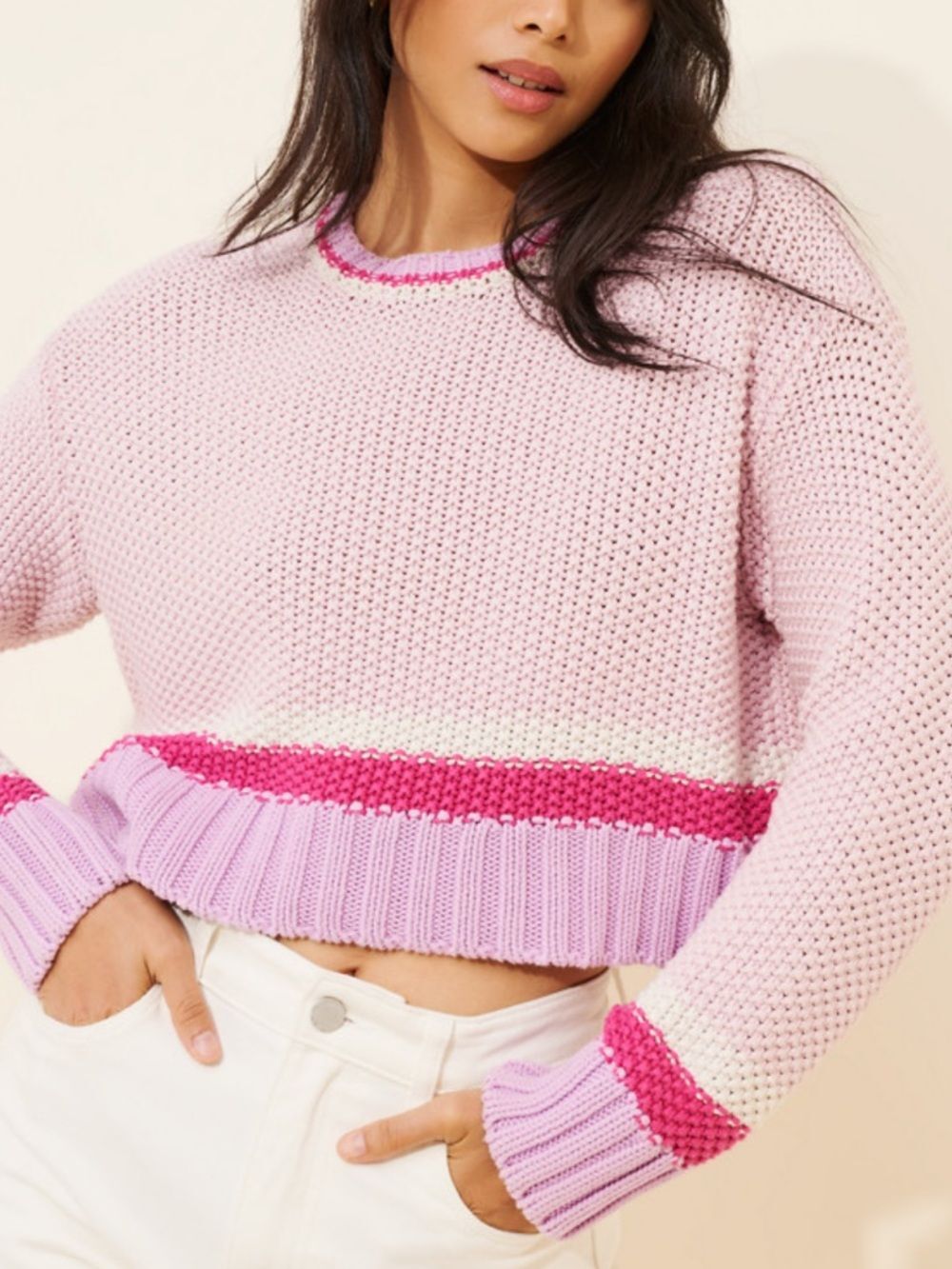 SHOW ME YOUR MUMU WOMENS ONLY ONE SWEATER COTTON PINK PURPLE KNIT MEDIUM